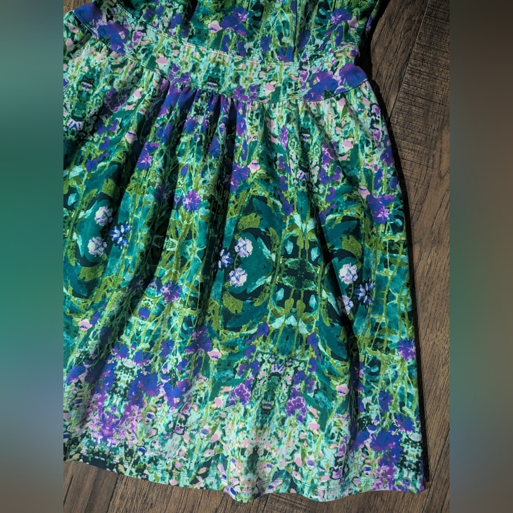 Cynthia Rowley Bright Green w/ Purple Accent Floral Print Fit & Flare Dress Sz 8 - Picture 7 of 16